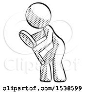 Halftone Design Mascot Woman Inspecting With Large Magnifying Glass Left