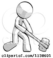 Poster, Art Print Of Halftone Design Mascot Man Hitting With Sledgehammer Or Smashing Something At Angle