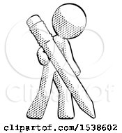Poster, Art Print Of Halftone Design Mascot Man Writing With Large Pencil