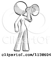 Poster, Art Print Of Halftone Design Mascot Woman Shouting Into Megaphone Bullhorn Facing Right