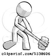 Poster, Art Print Of Halftone Design Mascot Woman Hitting With Sledgehammer Or Smashing Something At Angle