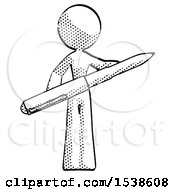 Halftone Design Mascot Woman Posing Confidently With Giant Pen