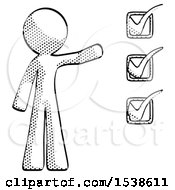 Poster, Art Print Of Halftone Design Mascot Man Standing By List Of Checkmarks