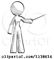 Halftone Design Mascot Woman Teacher Or Conductor With Stick Or Baton Directing