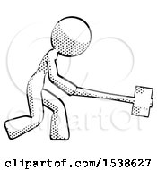 Poster, Art Print Of Halftone Design Mascot Woman Hitting With Sledgehammer Or Smashing Something