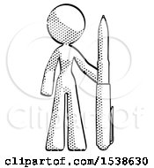 Halftone Design Mascot Woman Holding Large Pen