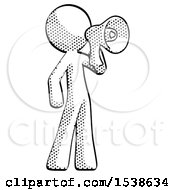 Poster, Art Print Of Halftone Design Mascot Man Shouting Into Megaphone Bullhorn Facing Right