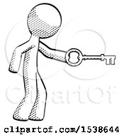 Poster, Art Print Of Halftone Design Mascot Man With Big Key Of Gold Opening Something
