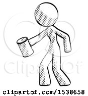 Halftone Design Mascot Woman Begger Holding Can Begging Or Asking For Charity Facing Left
