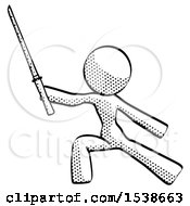 Poster, Art Print Of Halftone Design Mascot Woman With Ninja Sword Katana In Defense Pose