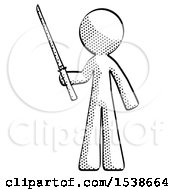 Poster, Art Print Of Halftone Design Mascot Man Standing Up With Ninja Sword Katana