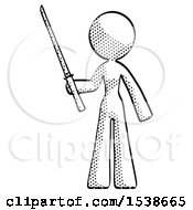 Halftone Design Mascot Woman Standing Up With Ninja Sword Katana