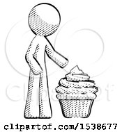 Halftone Design Mascot Man With Giant Cupcake Dessert