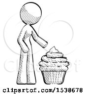 Halftone Design Mascot Woman With Giant Cupcake Dessert