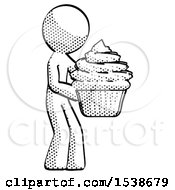 Poster, Art Print Of Halftone Design Mascot Man Holding Large Cupcake Ready To Eat Or Serve