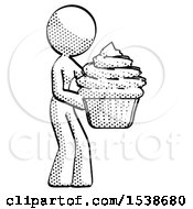 Poster, Art Print Of Halftone Design Mascot Woman Holding Large Cupcake Ready To Eat Or Serve