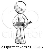 Halftone Design Mascot Woman Serving Or Presenting Noodles