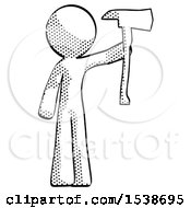 Halftone Design Mascot Man Holding Up Red Firefighters Ax
