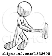 Halftone Design Mascot Woman With Ax Hitting Striking Or Chopping