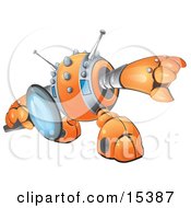 Orange Robot Searching Or Inspecting Through A Magnifying Glass Clipart Image Picture