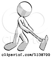 Halftone Design Mascot Woman Striking With A Red Firefighters Ax