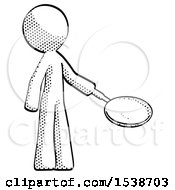 Poster, Art Print Of Halftone Design Mascot Man Frying Egg In Pan Or Wok Facing Right