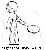 Poster, Art Print Of Halftone Design Mascot Woman Frying Egg In Pan Or Wok Facing Right