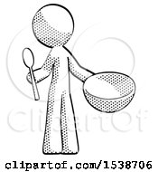 Halftone Design Mascot Man With Empty Bowl And Spoon Ready To Make Something