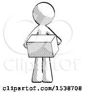 Halftone Design Mascot Man Holding Box Sent Or Arriving In Mail