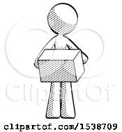 Halftone Design Mascot Woman Holding Box Sent Or Arriving In Mail