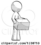 Halftone Design Mascot Man Holding Package To Send Or Recieve In Mail