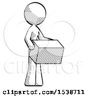 Halftone Design Mascot Woman Holding Package To Send Or Recieve In Mail