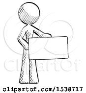 Poster, Art Print Of Halftone Design Mascot Woman Presenting Large Envelope