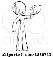 Poster, Art Print Of Halftone Design Mascot Woman Holding Football Up