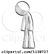 Halftone Design Mascot Man Depressed With Head Down Turned Left