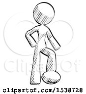 Poster, Art Print Of Halftone Design Mascot Woman Standing With Foot On Football