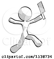 Halftone Design Mascot Woman Psycho Running With Meat Cleaver