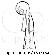 Halftone Design Mascot Woman Depressed With Head Down Turned Left