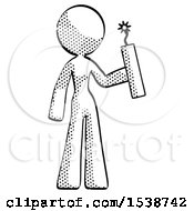 Halftone Design Mascot Woman Holding Dynamite With Fuse Lit