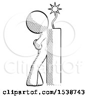 Halftone Design Mascot Man Leaning Against Dynimate Large Stick Ready To Blow