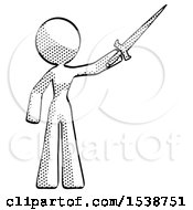 Halftone Design Mascot Woman Holding Sword In The Air Victoriously
