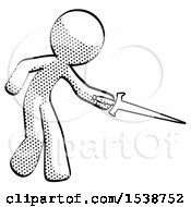 Poster, Art Print Of Halftone Design Mascot Man Sword Pose Stabbing Or Jabbing