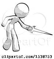 Poster, Art Print Of Halftone Design Mascot Woman Sword Pose Stabbing Or Jabbing