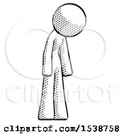 Halftone Design Mascot Woman Depressed With Head Down Turned Right