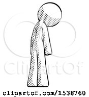Halftone Design Mascot Woman Depressed With Head Down Back To Viewer Right