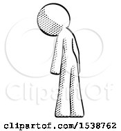 Halftone Design Mascot Woman Depressed With Head Down Back To Viewer Left