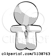 Halftone Design Mascot Man Sitting With Head Down Facing Forward
