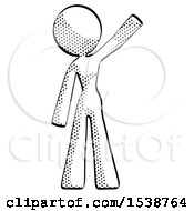 Poster, Art Print Of Halftone Design Mascot Woman Waving Emphatically With Left Arm
