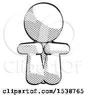 Halftone Design Mascot Woman Sitting With Head Down Facing Forward