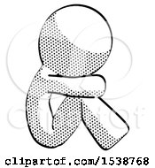 Poster, Art Print Of Halftone Design Mascot Man Sitting With Head Down Facing Sideways Right